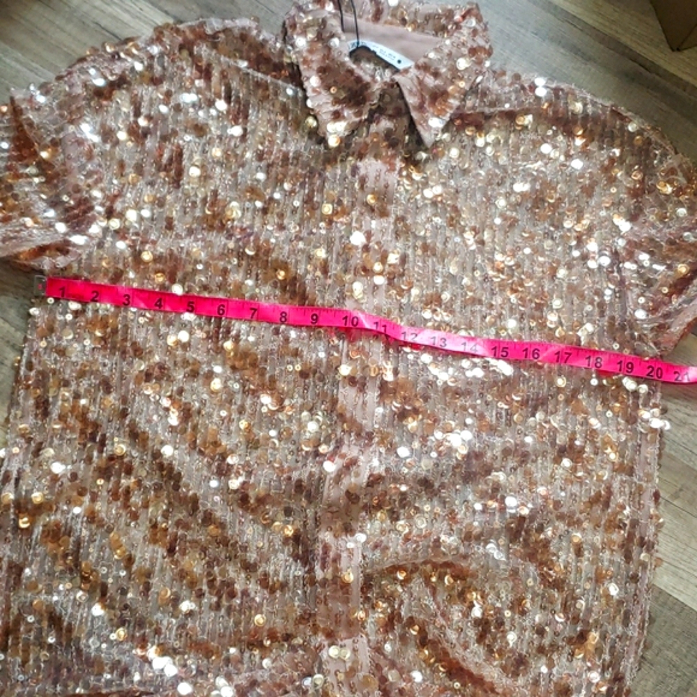 ZARA semi sheer sequin button up shirt dress - Picture 13 of 14